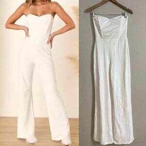 Fashionista Nights Ivory Strapless Bustier Wide-Leg Jumpsuit